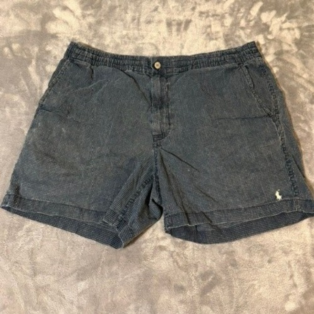 Polo Ralph Lauren Shorts Mens Large Navy Micro-Check Stretch Classic Fit Elastic